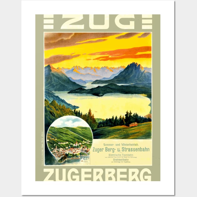 Zug Zugerberg Swiss Funicular Railway  - Vintage Swiss Mountain Travel Poster Wall Art by Naves